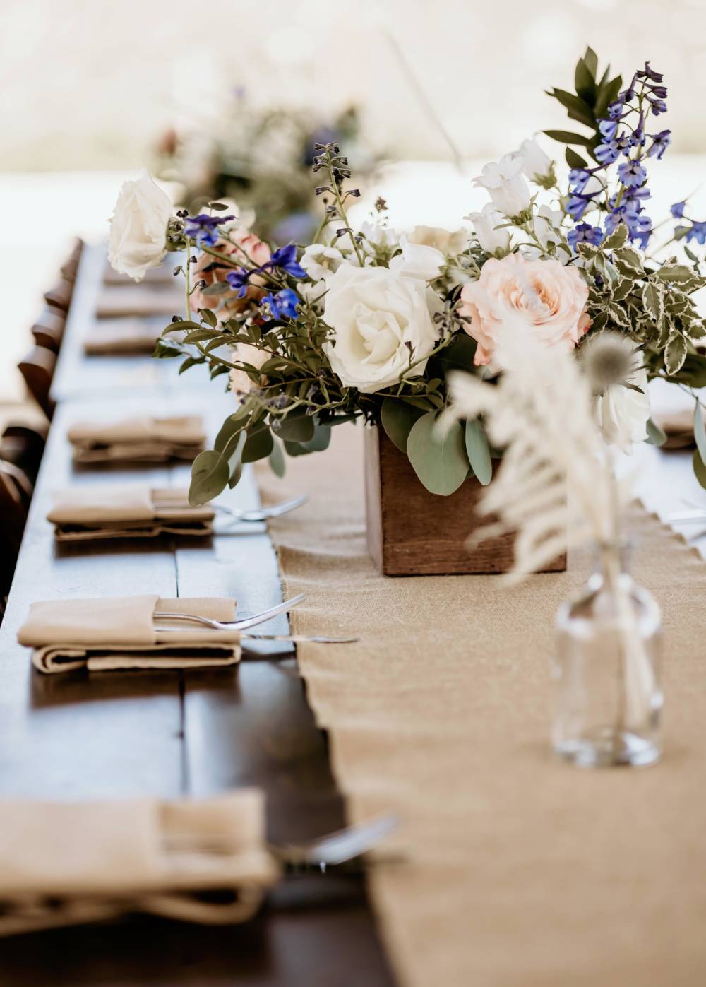 Table Setting at Reception at Manzanita Hollow, elegant country wedding venue in San Diego County
